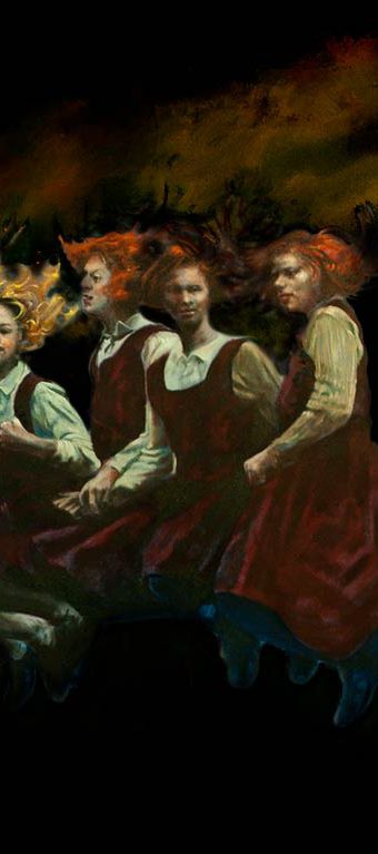 "The Skipping Girls" - a large scale oil painting by Tobias Keene