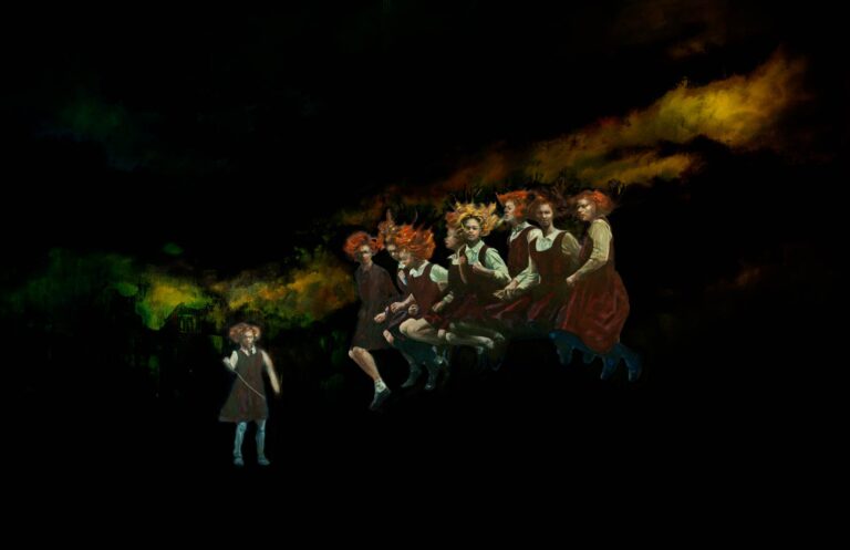 "The Skipping Girls" is an oil painting by Tobias Keene